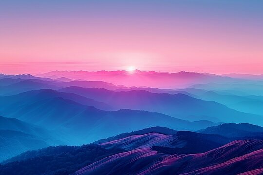 Serene gradient sunset in pastel colors with minimalistic landscape design and soothing evening glow