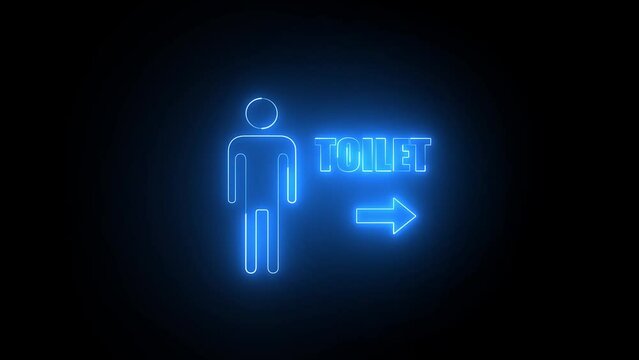 Neon glowing line toilet sign animation on the black background. On the right is the bathroom or toilet sign animation.