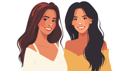 Two beautiful young woman smiling flat vector
