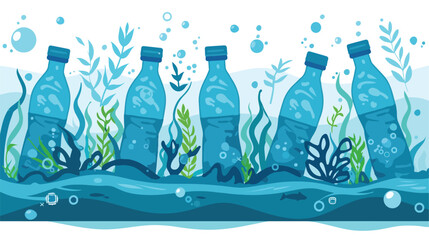 Underwater view of plastic bottles. Pollution concept