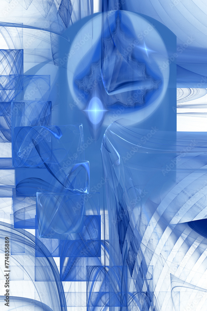 Aufkleber blue geometric airy abstract fractal background. transparent geometric objects overlap each other on
