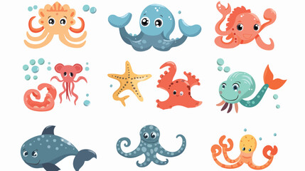 Sea life collection set flat vector isolated o