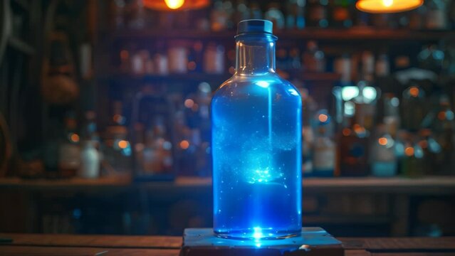 blue magic potion on dark laboratory background