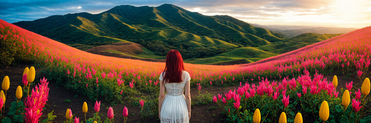 Serenity in Bloom: Beautiful Girl Finding Peace on the Hills