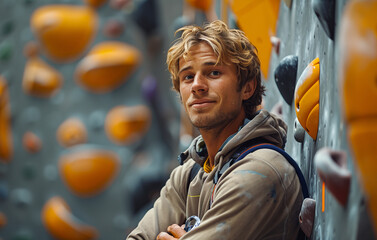 Portrait of a men next to the climbing wall - 774837278