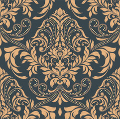 Damask seamless pattern element. Vector classical luxury old fashioned damask ornament, royal victorian seamless texture for wallpapers, textile, wrapping. Vintage exquisite floral baroque template. - 774837423