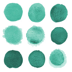 Set of Blue mint watercolor circles isolated on a white background. Watercolour blue, mint, green circles - 774837496
