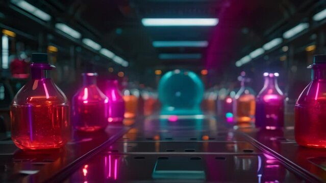colored magic potions on dark laboratory background