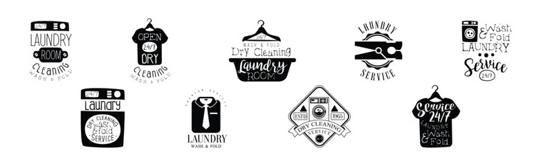 Laundry Wash and Fold Service Label and Logo Vector Set
