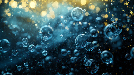Bubbles underwater with bokeh effect. dark background. AI generative