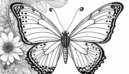 Intricate-Black-And-White-Butterfly-With-Delicate- - obrazy, fototapety, plakaty