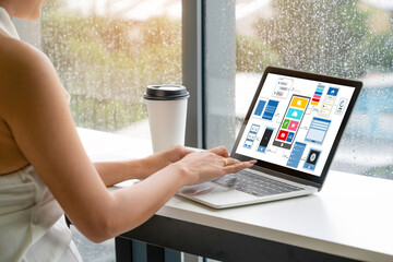 UX UI design process for modish mobile application and website . Creative prototype of wireframe...
