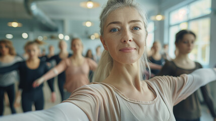 Mature ballet dancer during the classes - 774839055