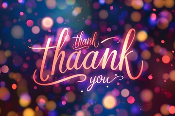 Glowing Neon 'Thank You' Lettering on Blurred Lights Background