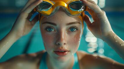 Portrait of young woman in the pool - 774839251