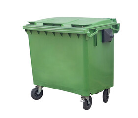 green garbage container on white