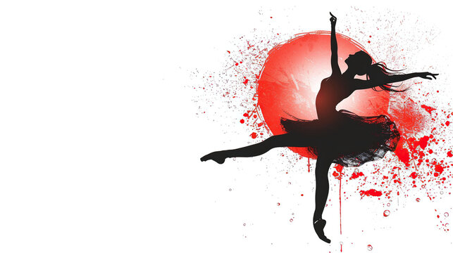 paint stroke art silhouette shadow of ballet girl performing on white background  International Dance Day 29  april Design template for banner, flyer, invitation, brochure, poster or greeting card.