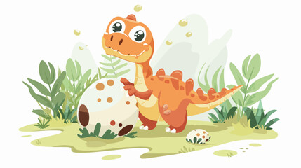 Baby dinosaur hatching from egg flat vector isolated