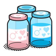 Love potion jar, glass container with lid of poisonous liquid inside. Substance with magic liquid for men and women. Cartoon vector isolated on white background