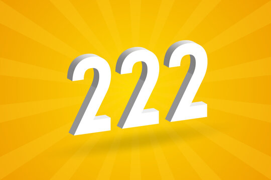 3D 222 number font alphabet. White 3D Number 222 with yellow background