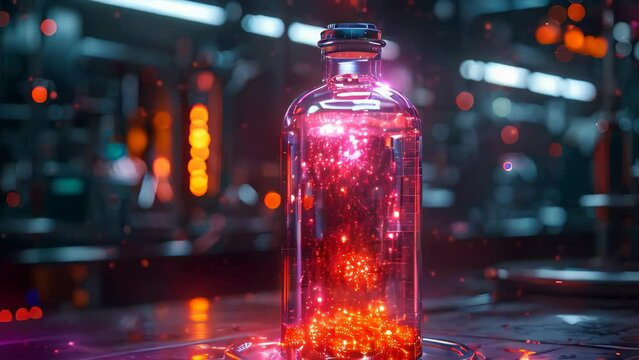 red magic potion on dark laboratory background