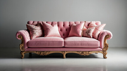 Modern and luxury pink sofa with pillows isolated on white background. Furniture Collection