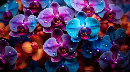 A vibrant  of a blooming orchid, showcasing its intricate petals against  background - obrazy, fototapety, plakaty