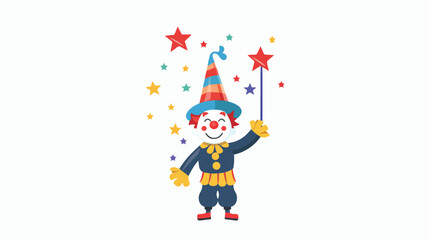 Obraz na płótnie Canvas Clown with hat and magic wand flat vector isolated