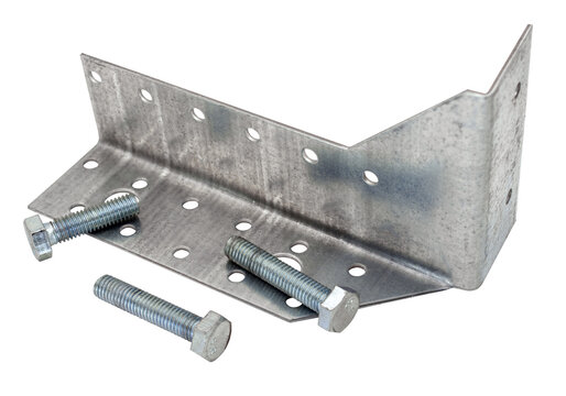 Perforated metal sheet and screw bolt on white