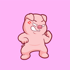 Cute pig angry frustated cartoon vector icon illustration. Flat style animal cartoon logo mascot