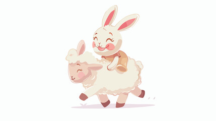 Cute bunny riding a lamb flat vector isolated