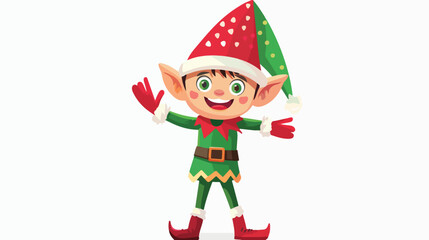 Cute Christmas elf waving hand flat vector isolated