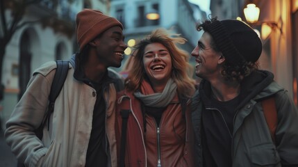 Obraz na płótnie Canvas Medium shot happy friends in city 