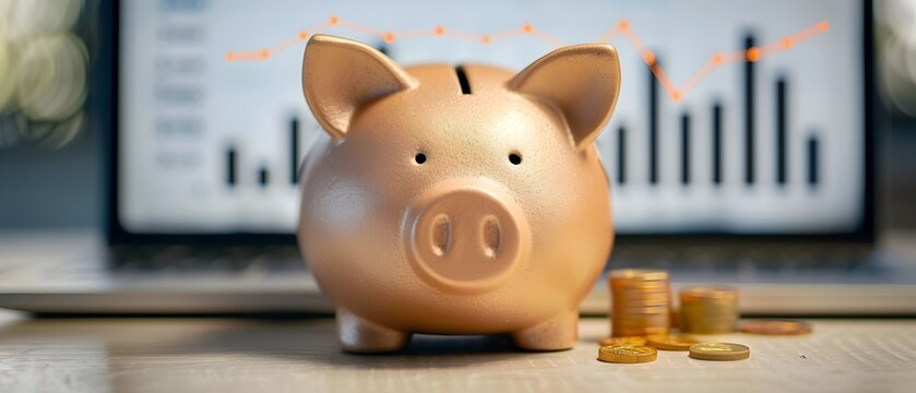 Piggy Bank with Financial Chart for Savings and Investment Planning