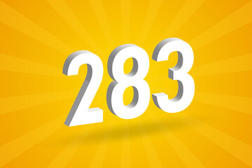 3D 283 number font alphabet. White 3D Number 283 with yellow background