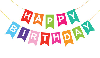 Happy birthday banner, background - editable vector illustration with colorful flags on isolated white background
