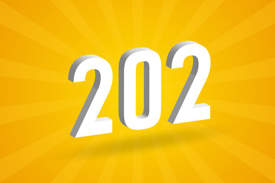 3D 202 number font alphabet. White 3D Number 202 with yellow background