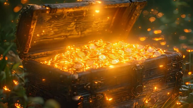 The treasure chest opened, golden light shot out from the chest