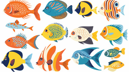 Fish collection set isolated on white background - obrazy, fototapety, plakaty