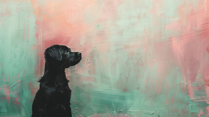 black silhouette of dog on muted pink background oil painting art textured abstract , cards , banners, logos, portraits , posters, 