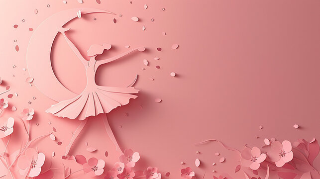 a ballet dancer in dancing pose papercut pink art International Dance Day 29  april Design template for banner, flyer, invitation, brochure, poster or greeting card.