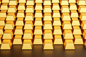 Stack of gold bar, gold ingots in a row, banking financial, 3D rendering. footage Loop. - 774845012