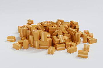 Stack of cardboard parcel box overflow, shopping delivery shipping logistic business, 3D rendering. - 774845092
