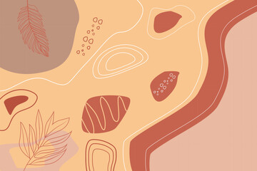 Abstract terracotta background with tropical leaf shapes