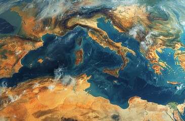 Breathtaking Satellite View of Earth Diverse Landscape - obrazy, fototapety, plakaty
