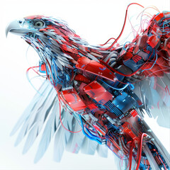 Obraz na płótnie Canvas flying eagle made with red & blue colored wires concept