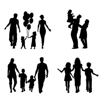 Family Enjoy and Happy silhouette vector set