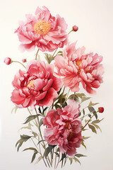 Vintage red wild roses watercolour illustration
