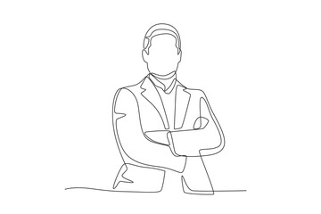 Successful business man posing.Business success one-line drawing