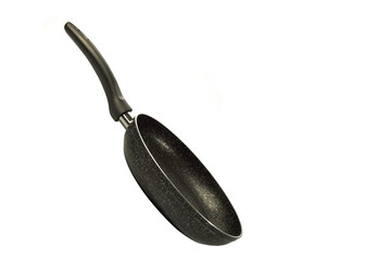 Metal Frying Pan:On a white, wooden insulated background. A place for the text.Ceramic coating with non-stick coating: Kitchen utensils;Cooking for chefs in the kitchen.